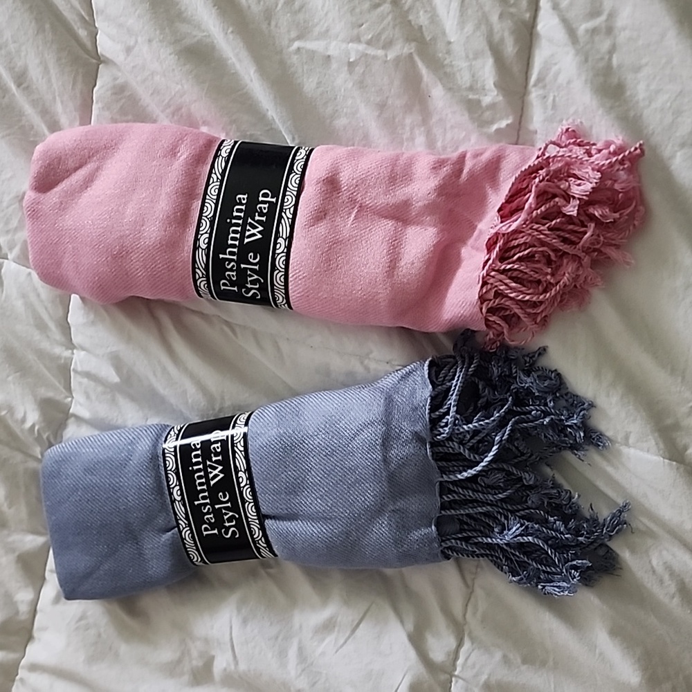 2 100 % rayon pashmina blue and pink. You get both